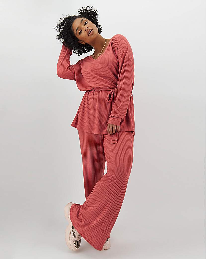 Image of Pink Super Soft Ribbed Flared Trousers