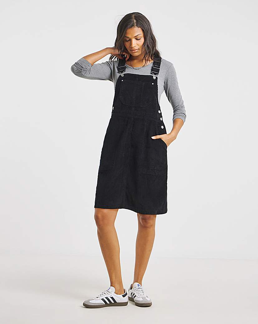 New In - Black Cord Mini Dungaree Dress