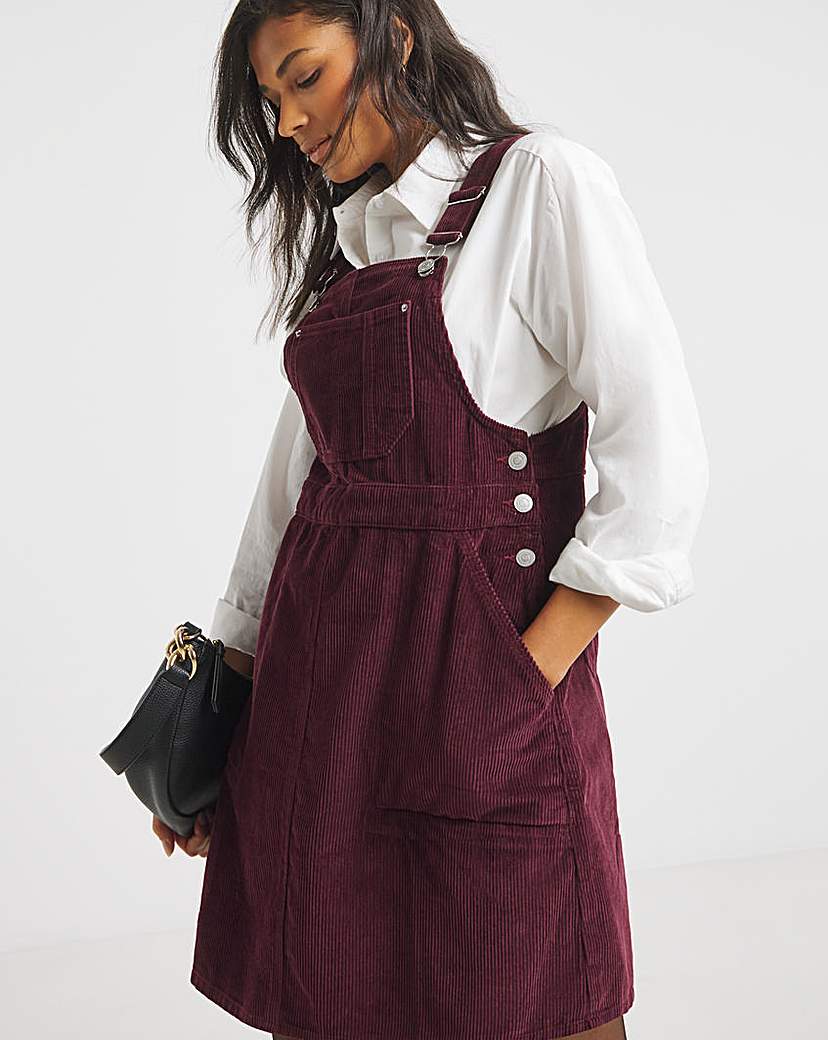New In - SBE Burgundy Cord Mini Dungaree Dress