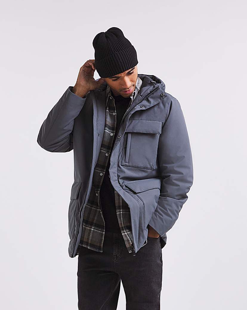 Grey Clean Padded Hooded Jacket