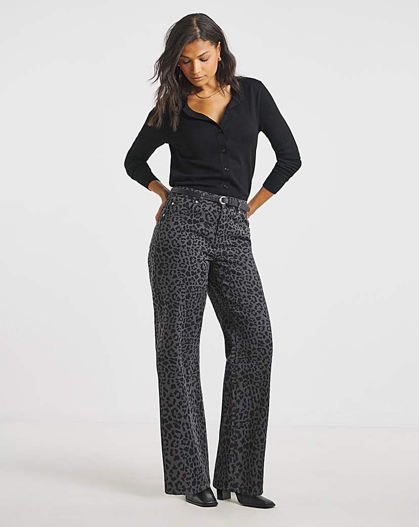 New In - SBE Grey Leopard Wide Leg Jeans