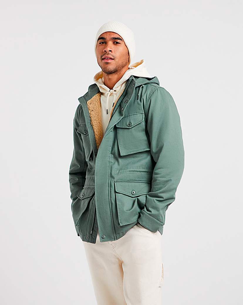 Khaki 4 Pocket Hooded Cotton Jacket