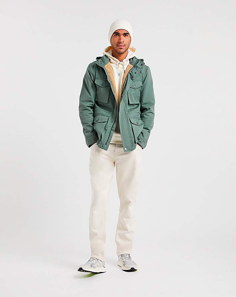 Khaki 4 Pocket Hooded Cotton Jacket