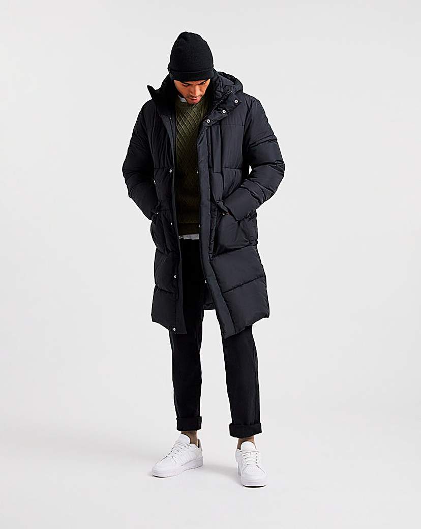 Black Longline Padded Coat Jacamo