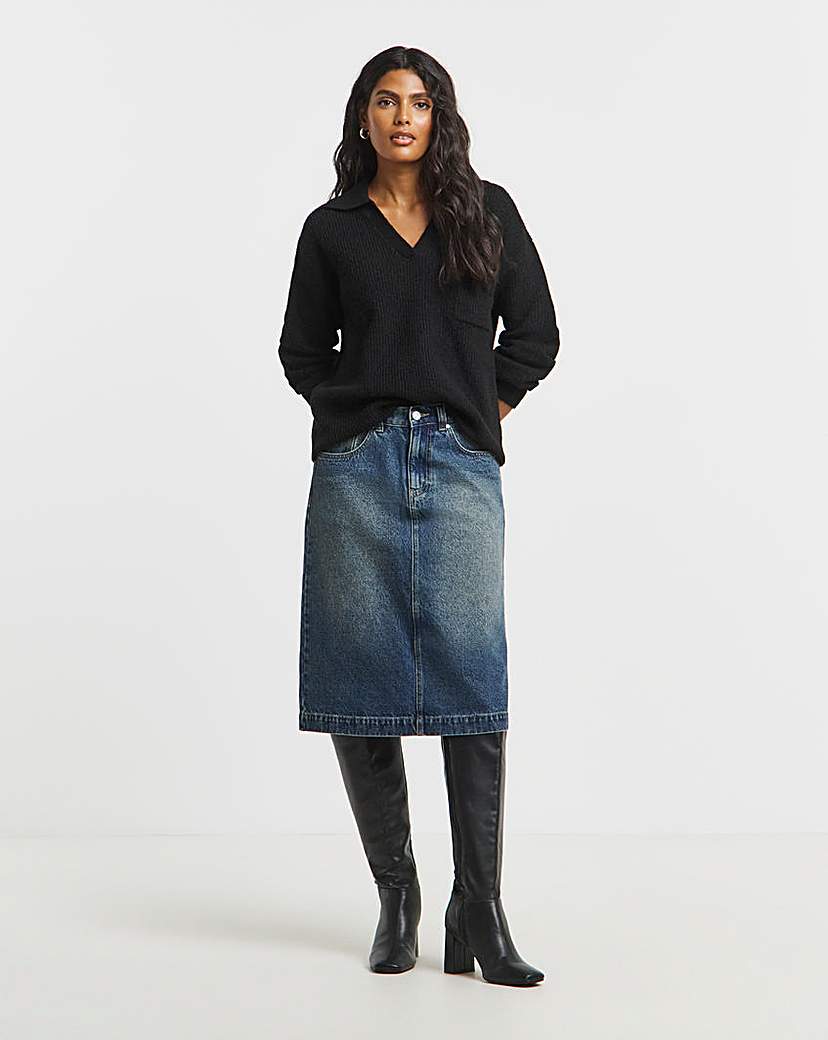 New In - Simply Be Vintage Wash Knee Skirt