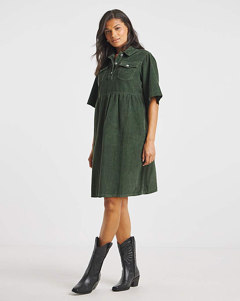 Khaki Cord Boxy Mini Dress