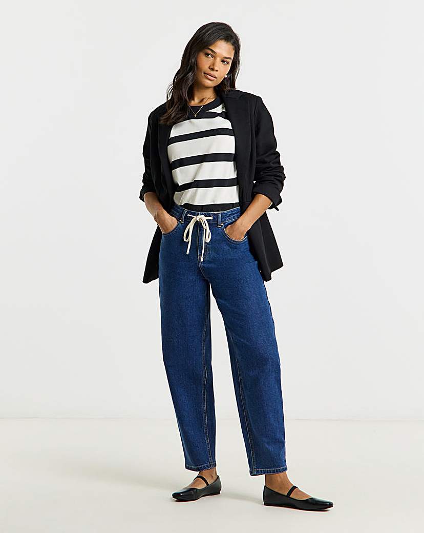 Mid Wash Tie Front Tapered Jeans