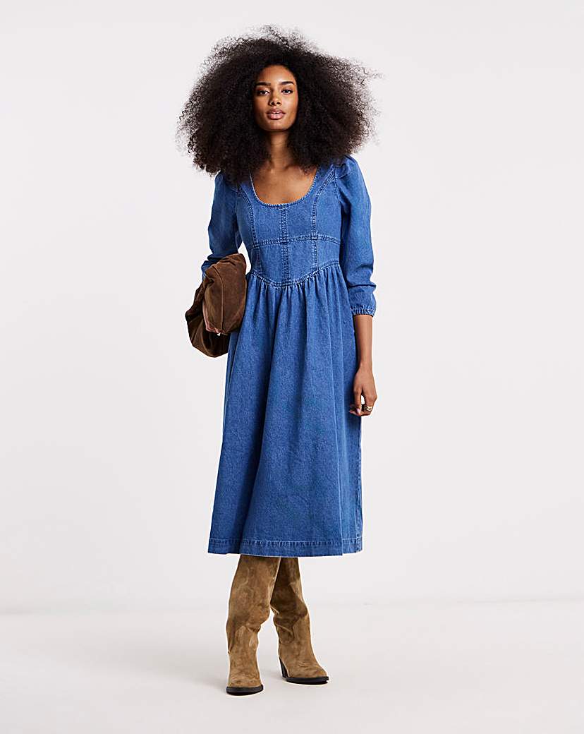 Mid Wash Denim Midaxi Picnic Dress | JD Williams
