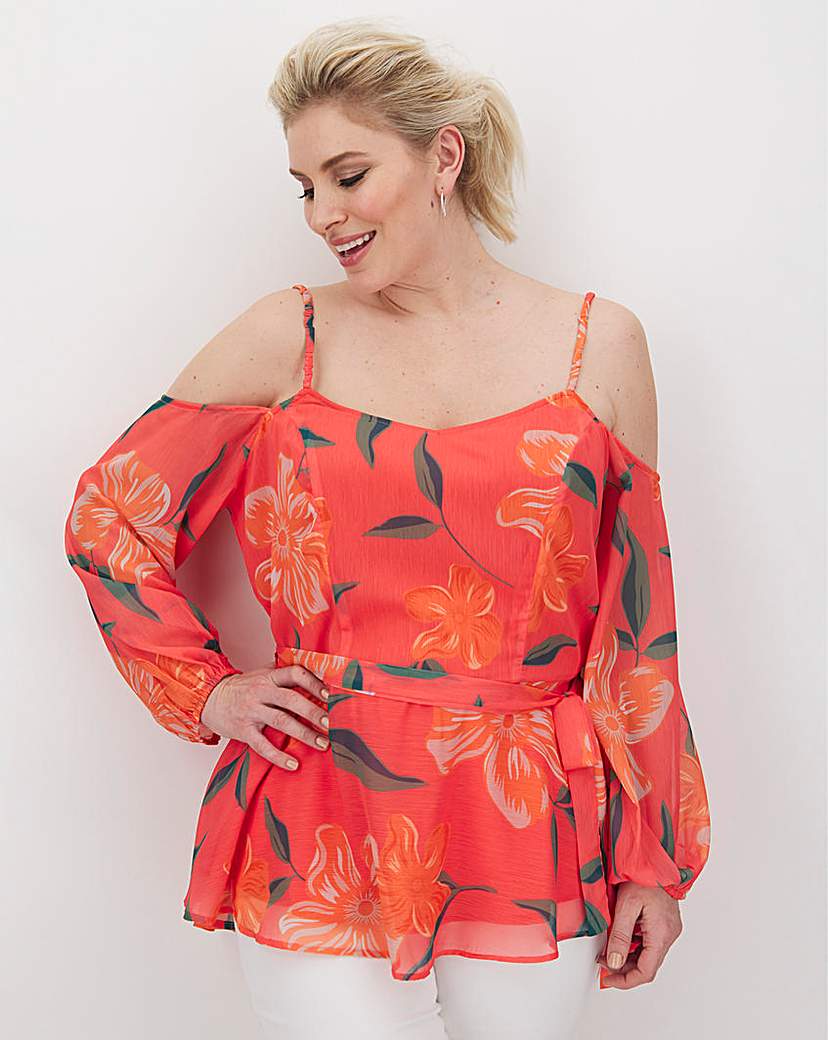 Image of Lovedrobe Cold Shoulder Printed Blouse