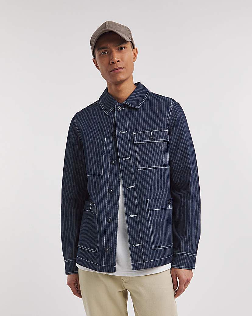 Navy Stripe Twill Shacket - Navy
