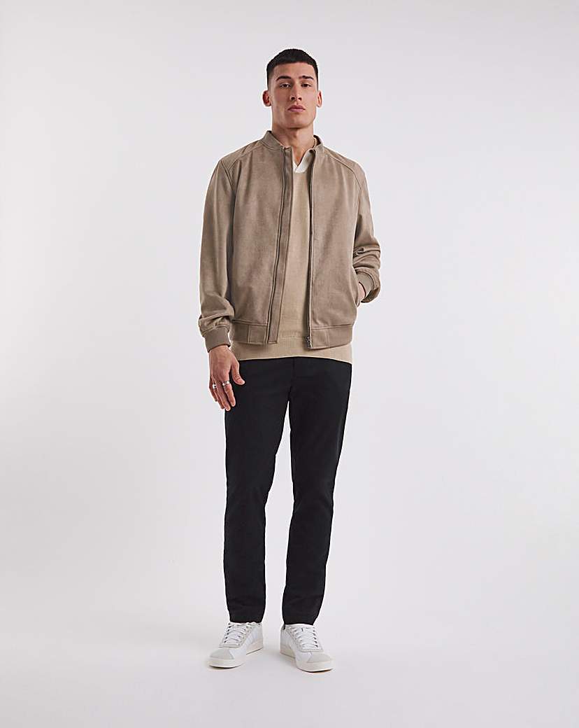 Image of Beige Faux Suede Bomber