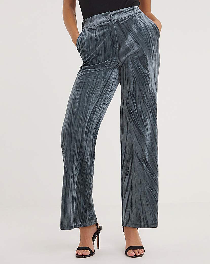 Pleated Velour Wide Leg Trousers