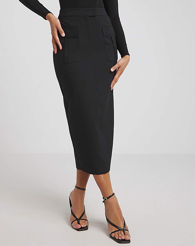 Bi-Stretch Utility Midi Skirt