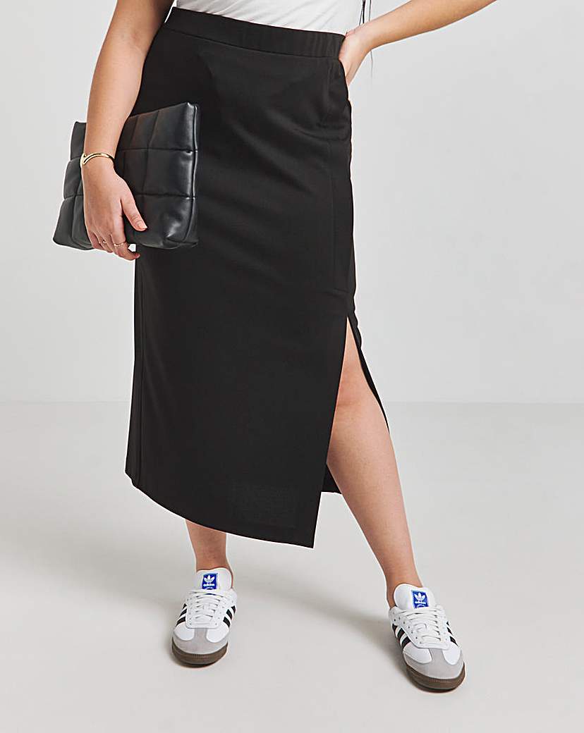 Black Ponte Wrap Midaxi Skirt