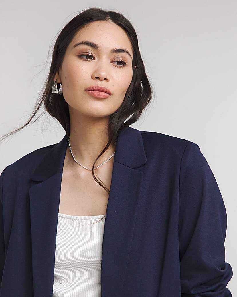 Navy Stretch Ponte Jersey Relaxed Blazer