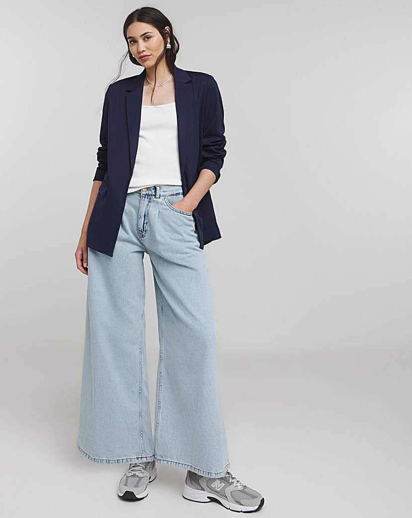 Navy Stretch Ponte Jersey Relaxed Blazer