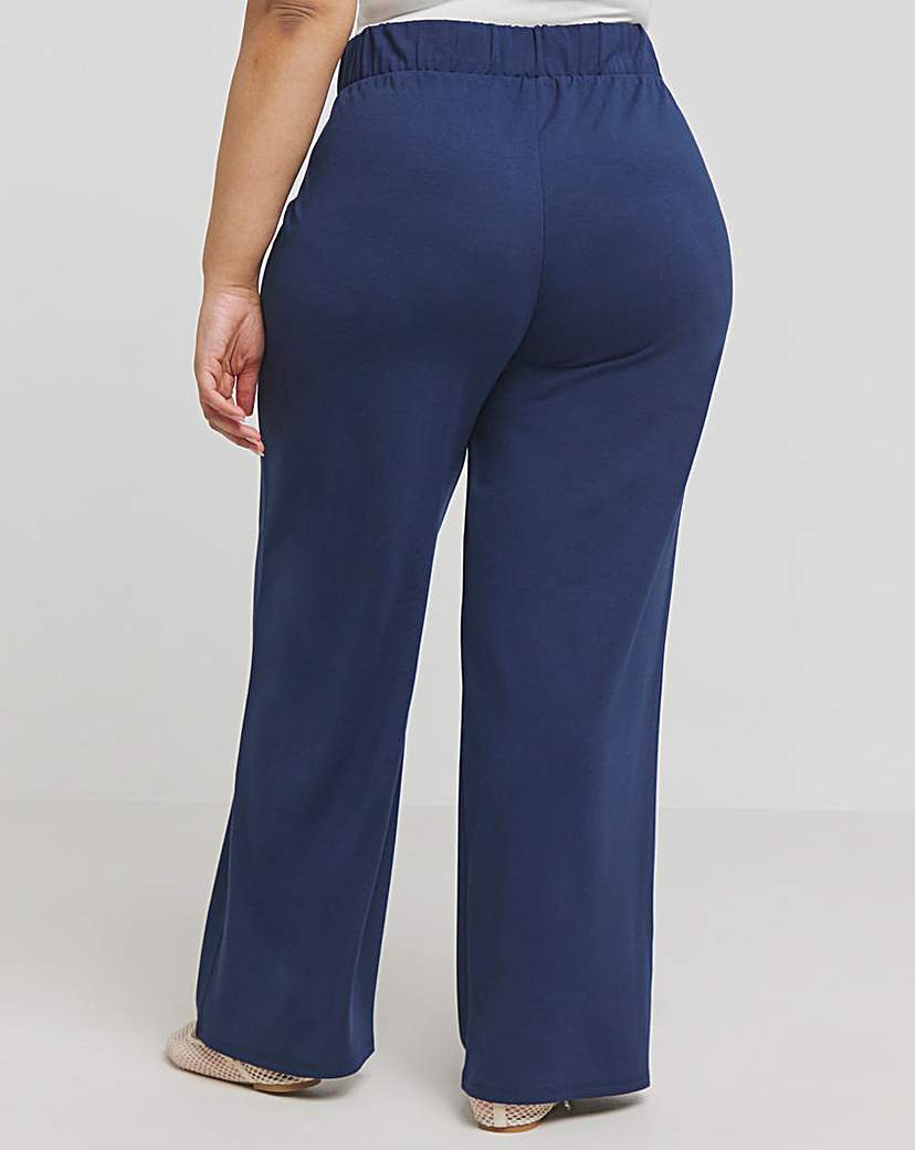 Navy Ponte Wide Leg Trousers
