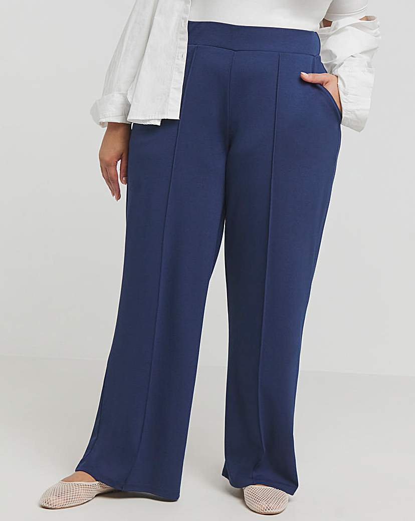 Navy Ponte Wide Leg Trousers