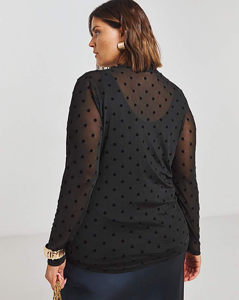 Spot Print High Neck Burn Out Top