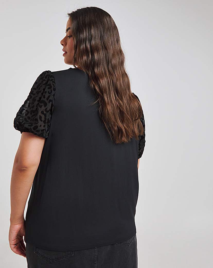 Leopard Burn Out Sleeve T-Shirt