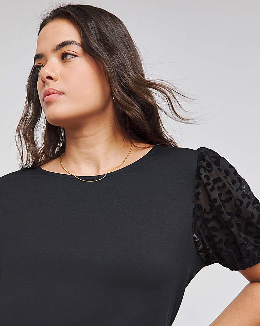 Leopard Burn Out Sleeve T-Shirt