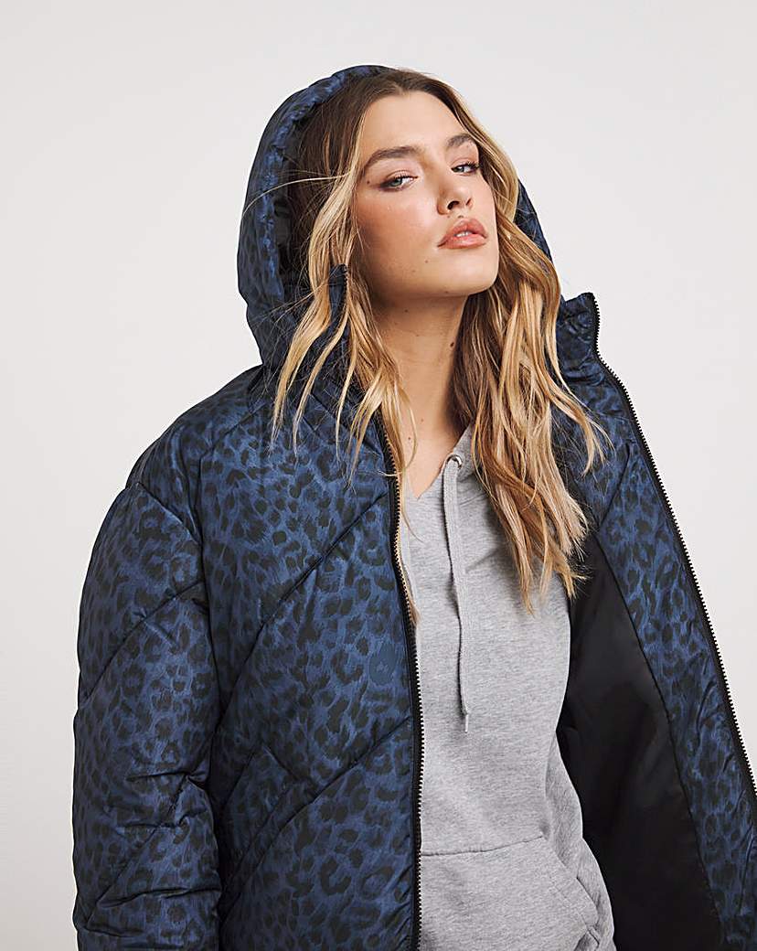 Leopard Print Chevron Short Puffer Coat