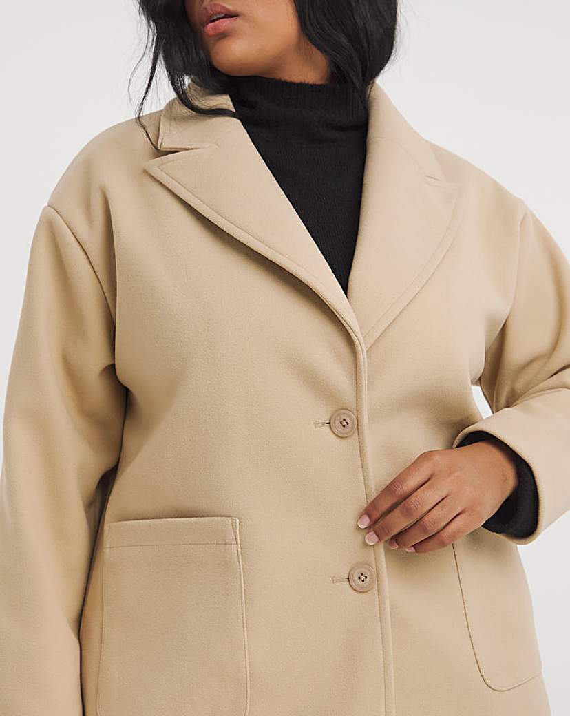 Camel Maxi Patch Pocket Faux Wool Coat