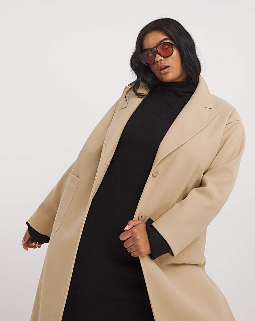 Camel Maxi Patch Pocket Faux Wool Coat