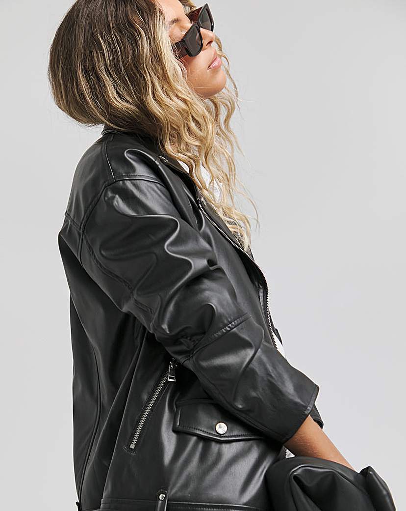 Black Faux Leather Oversized Biker