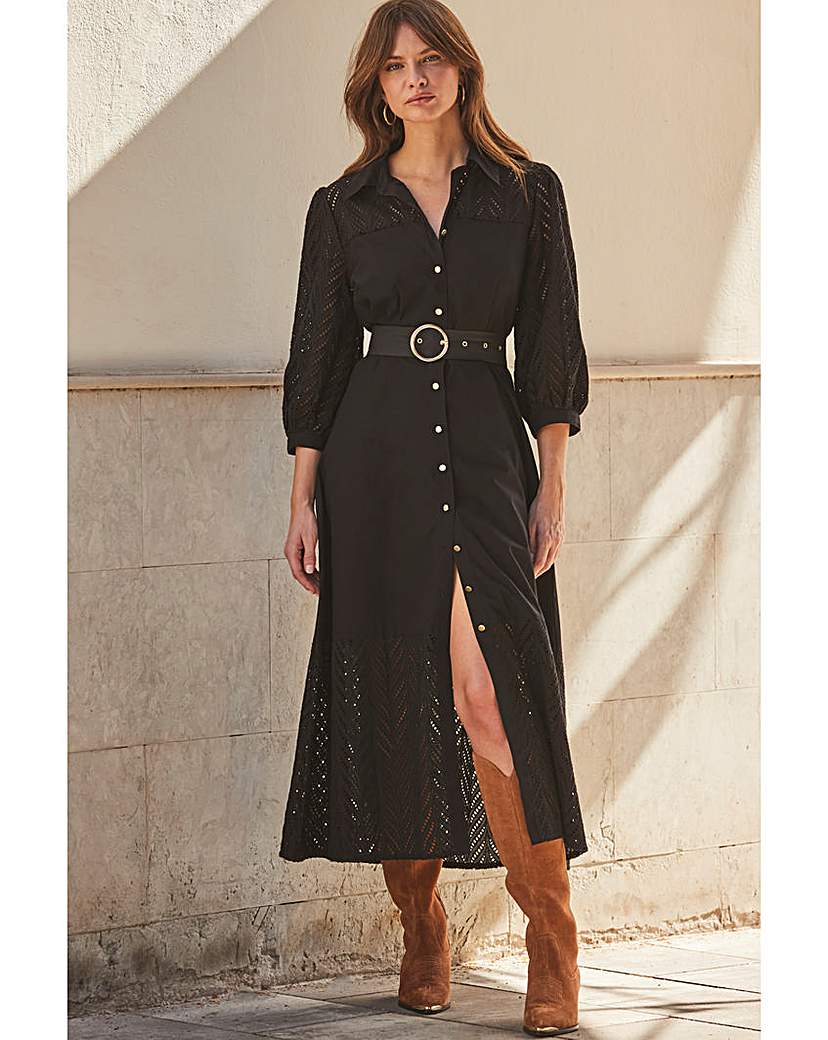 Sosandar Broderie Midi Shirt Dress