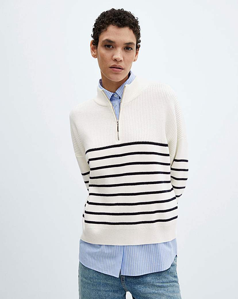 Mango Striped Sweater With Zip