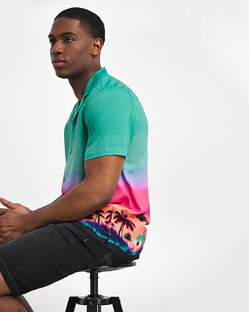 ombre palm cuban collar shirt