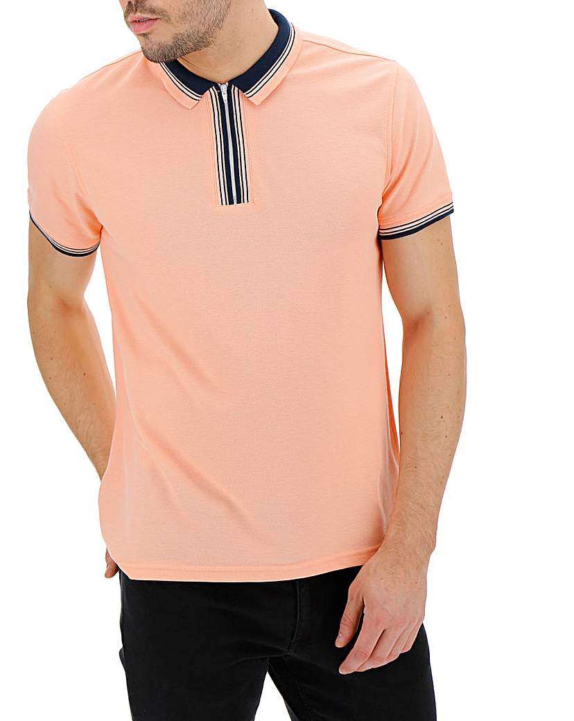 Image of Zip Neck Pique Polo Shirt