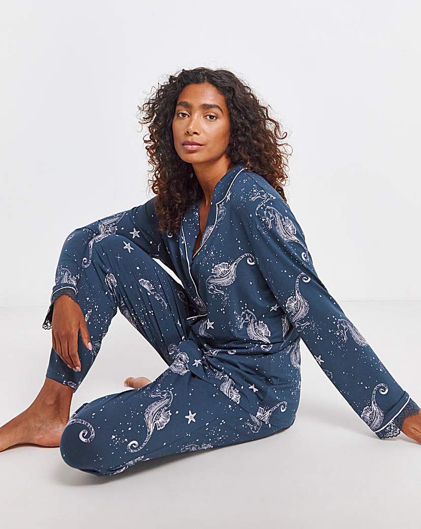 Viscose and Lace Button Through PJ Set