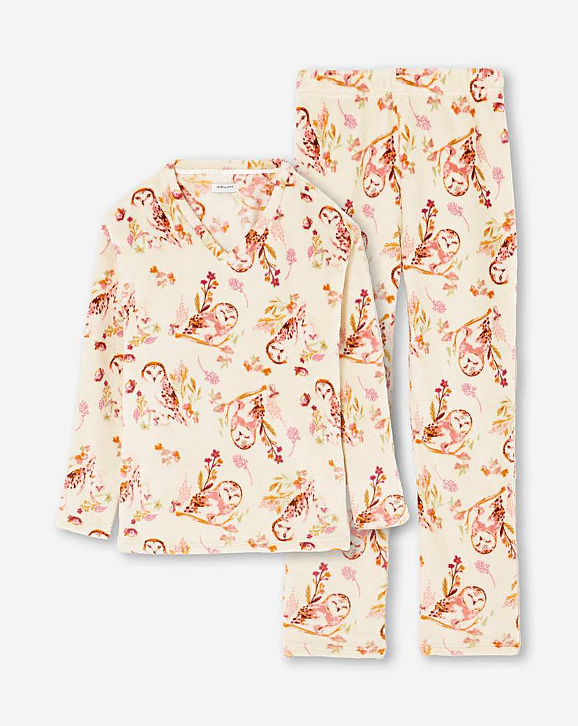 V Neck Fleece PJ Set OWL Print - Julipa - Size: 32/34