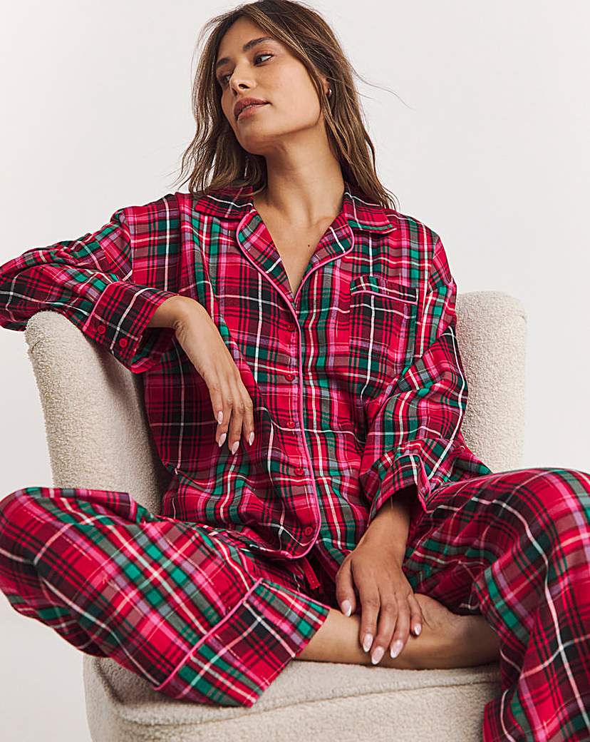 New In - Christmas Check Button Through PJ Set