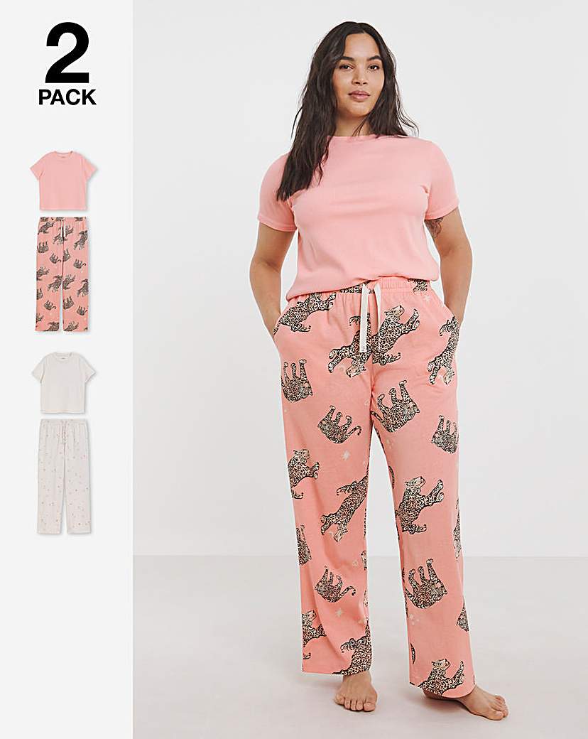 2 Pack Ribbed T Shirt PJ Sets