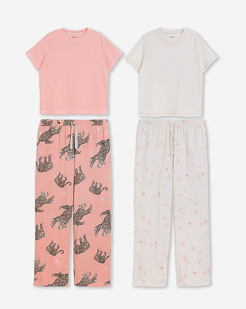 2 Pack Ribbed T Shirt PJ Sets