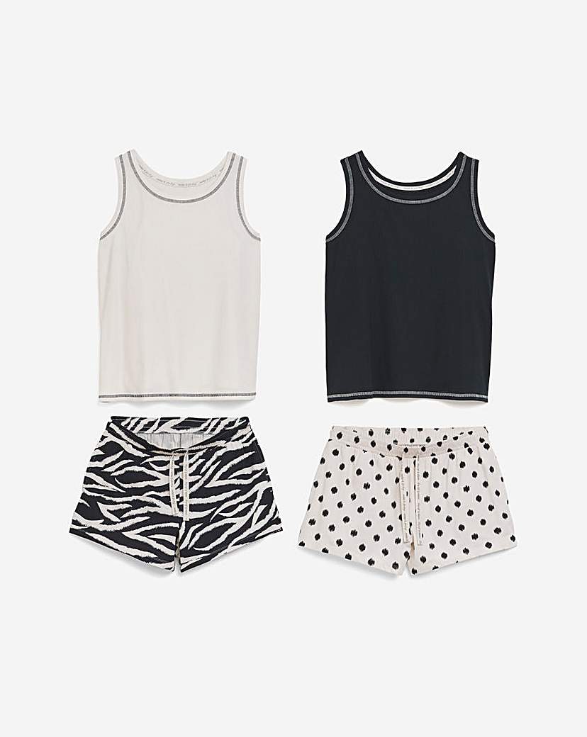 2 Pack Ribbed Vest Shortie Set