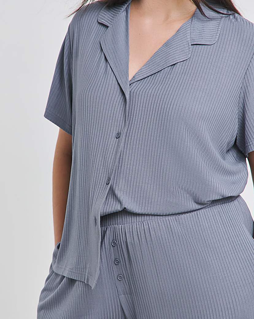 Brushed Modal Rib Button Through PJ Set