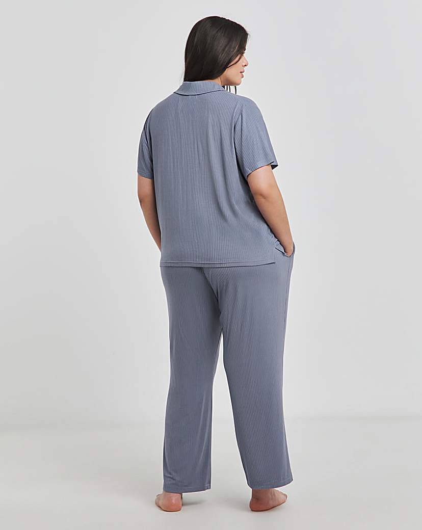 Brushed Modal Rib Button Through PJ Set