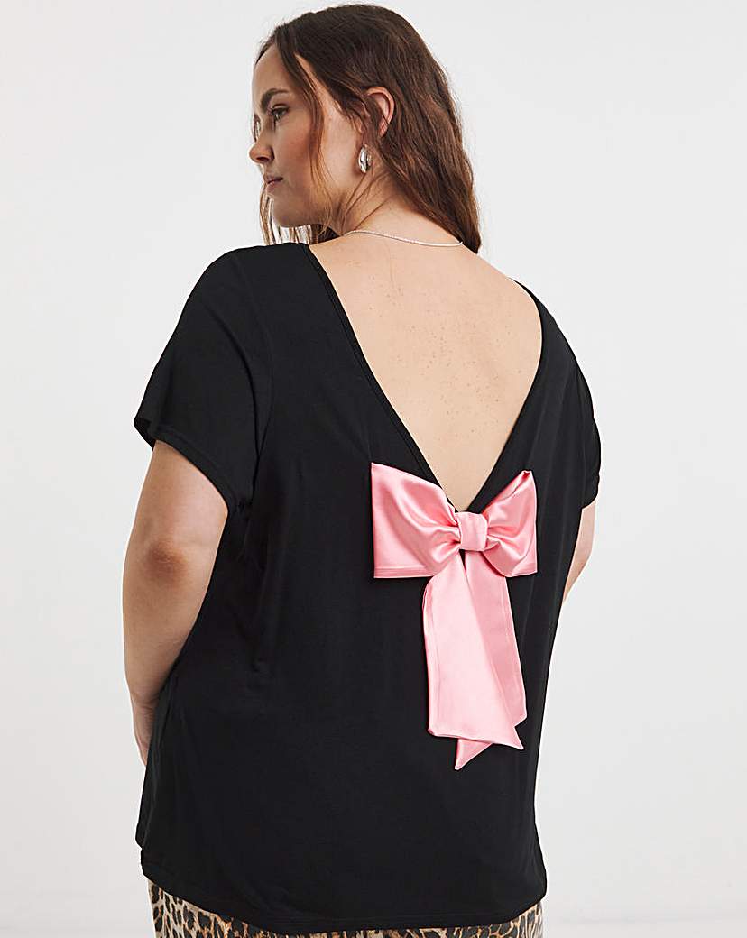 Short Sleeve Satin Bow Back Top