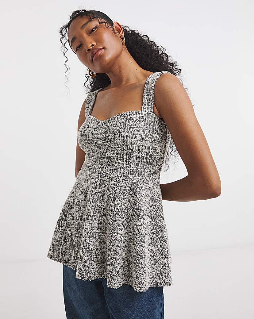 Boucle Sweetheart Neck Peplum Top