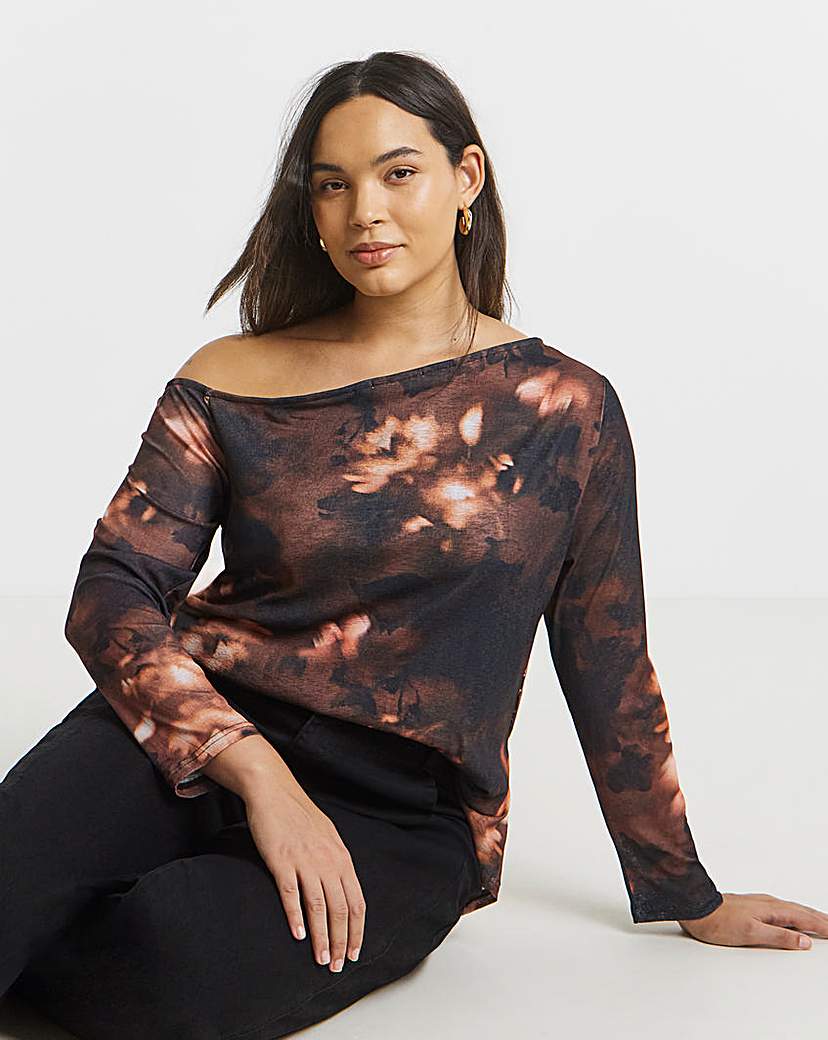 New In - Asymmetric Shoulder Mesh Top