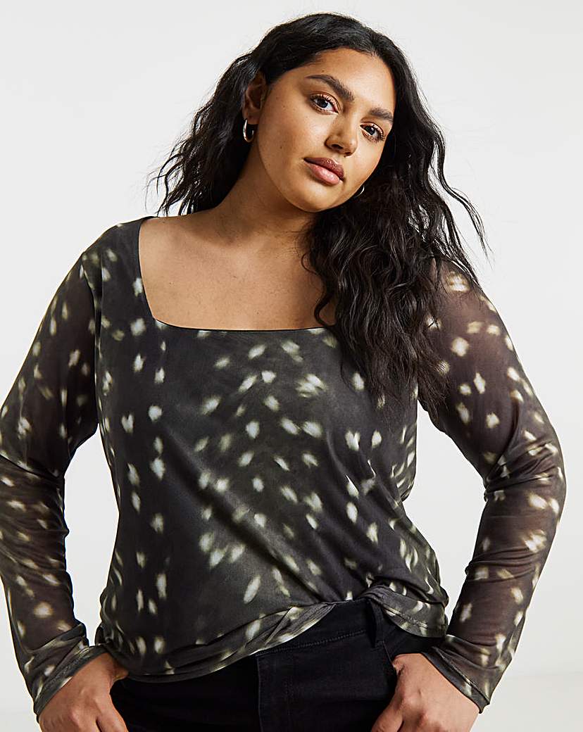 New In - Square Neck Mesh Top