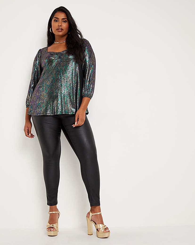 Black Multi Supersoft Foil Print Top