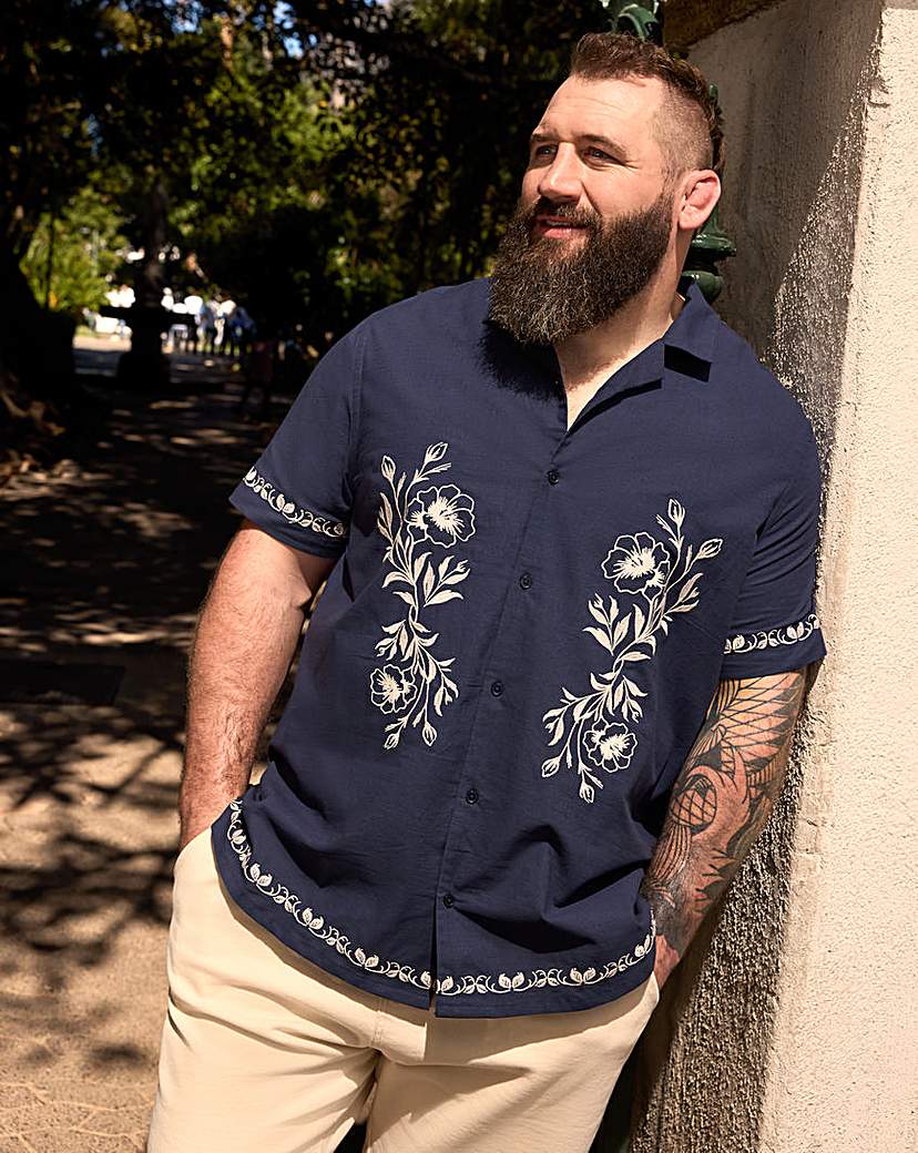 Navy Embroidered Short Sleeve Shirt | Jacamo
