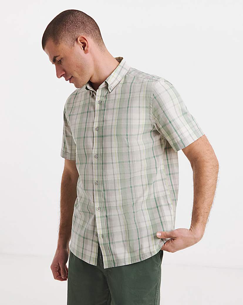 Oxford Check Short Sleeve Shirt Green Jacamo …