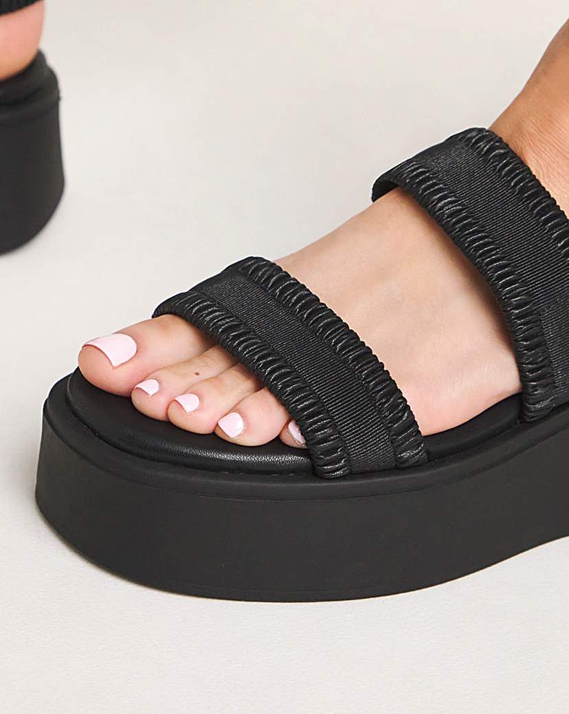 Ruched Strapped Flatform Sandal Ex Wide
