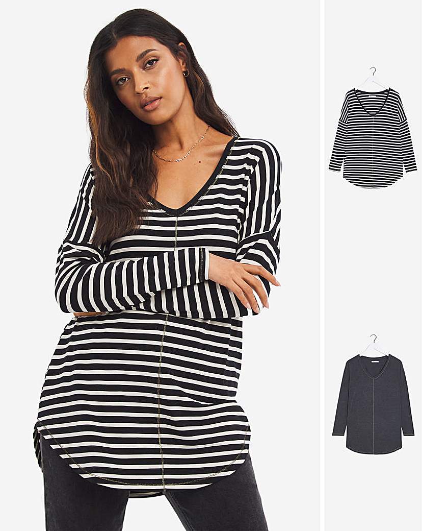 2 Pack Oversized Long Sleeve Tunics - Black/White